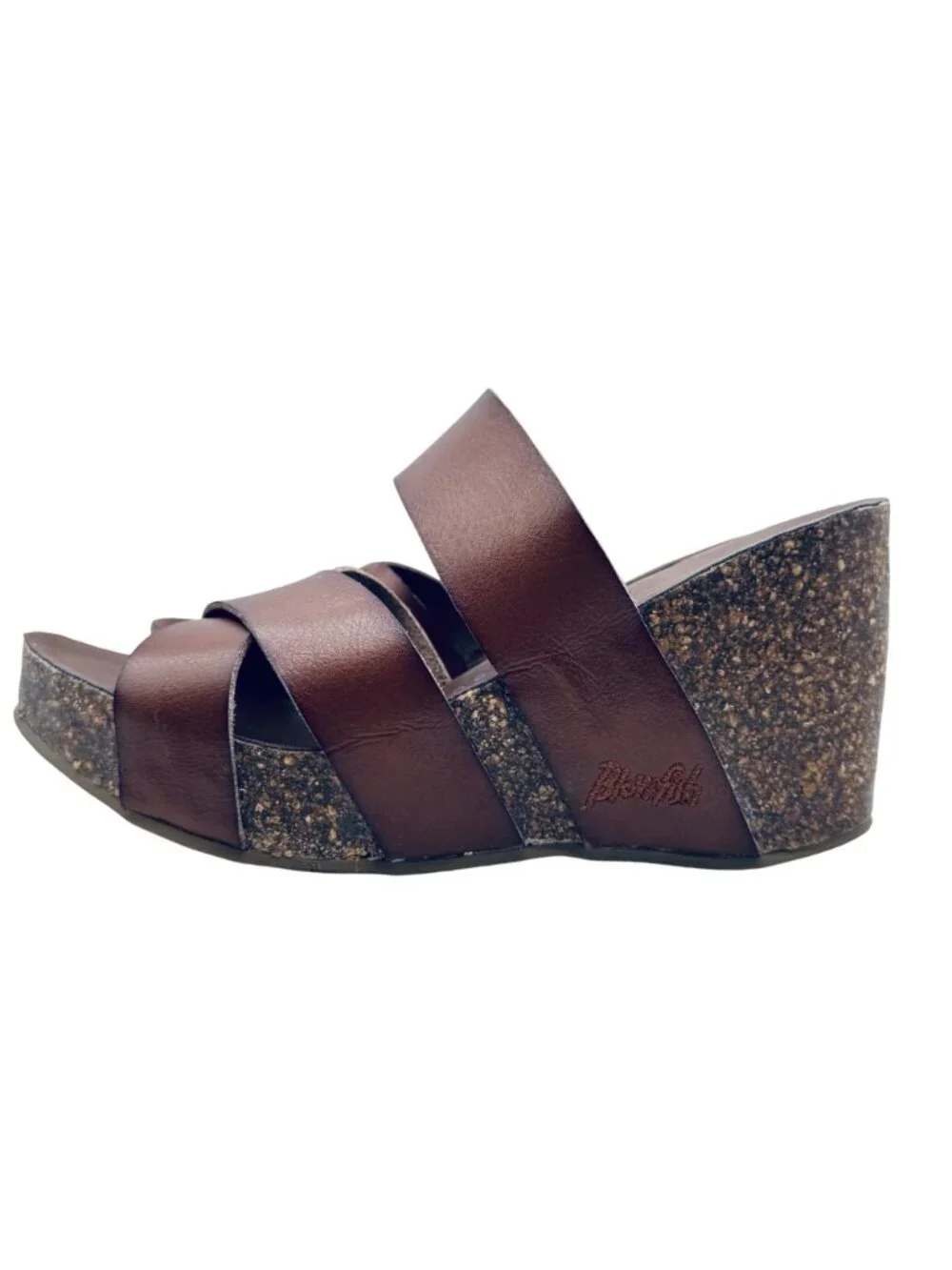 Vintage Blowfish Malibu Wedge Leather Slide Sandals Size 7 Leather Cork Beachy